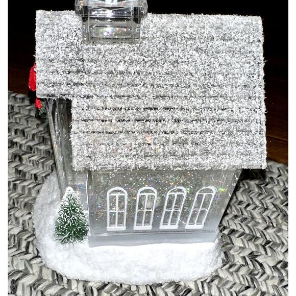 Christmas Glitter Snow Globe White Snowy Pines 12" Church LED Battery Operated - Picture 2 of 12